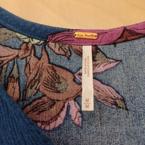 Free People Blue Floral navy magenta tunic dress M - Picture 9 of 13